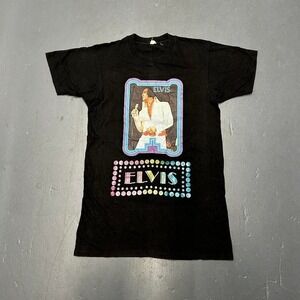 Vintage 80s Elvis Presley parking lot style graphic band tee shirt tshirt